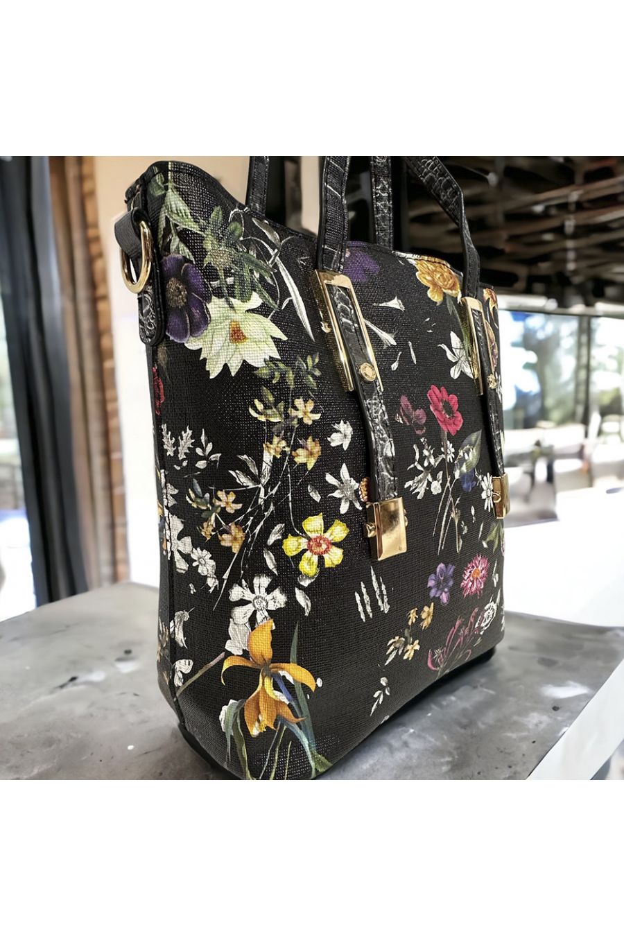 Sac à main inspi fleuris noir - 3