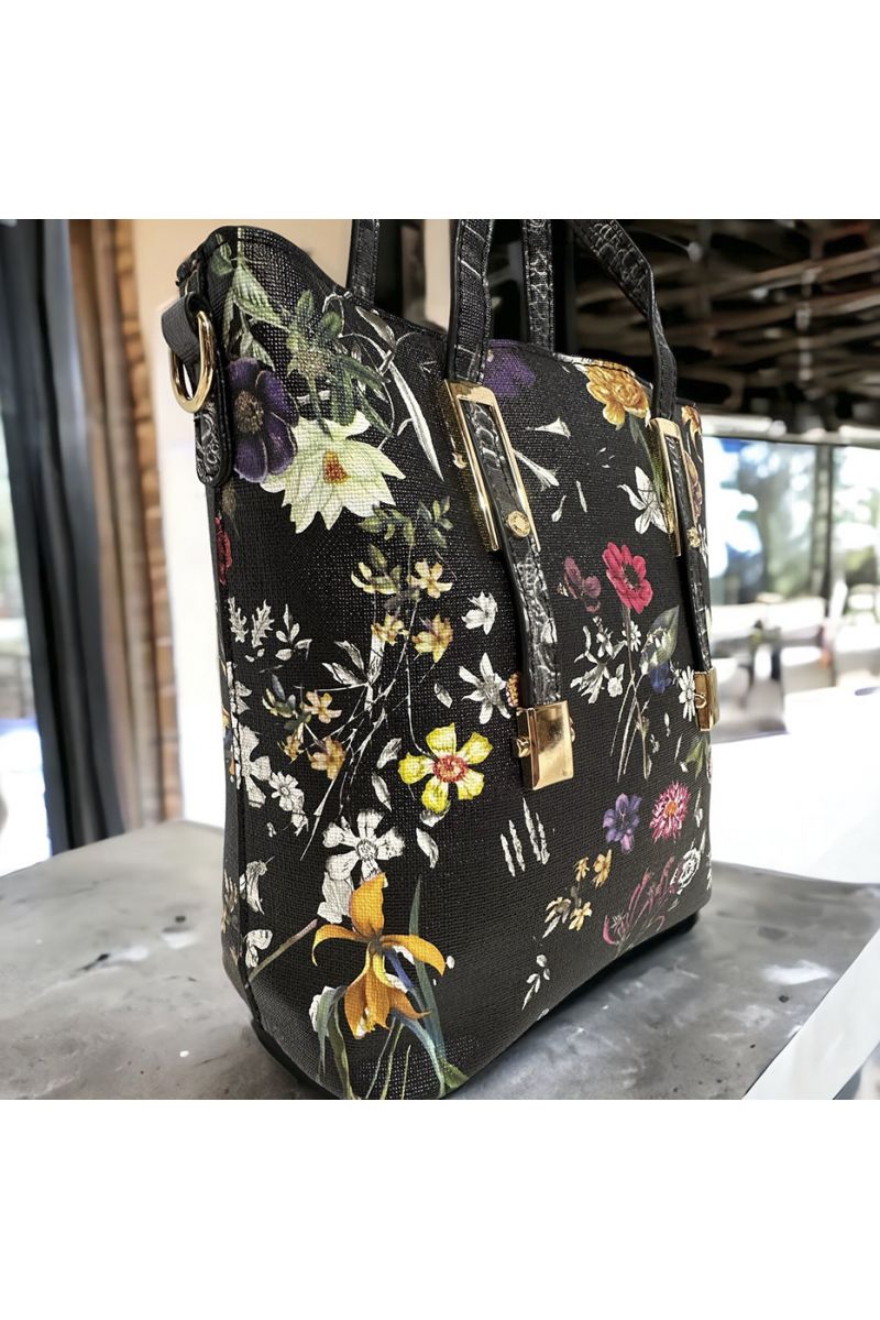 Black floral inspired handbag - 3