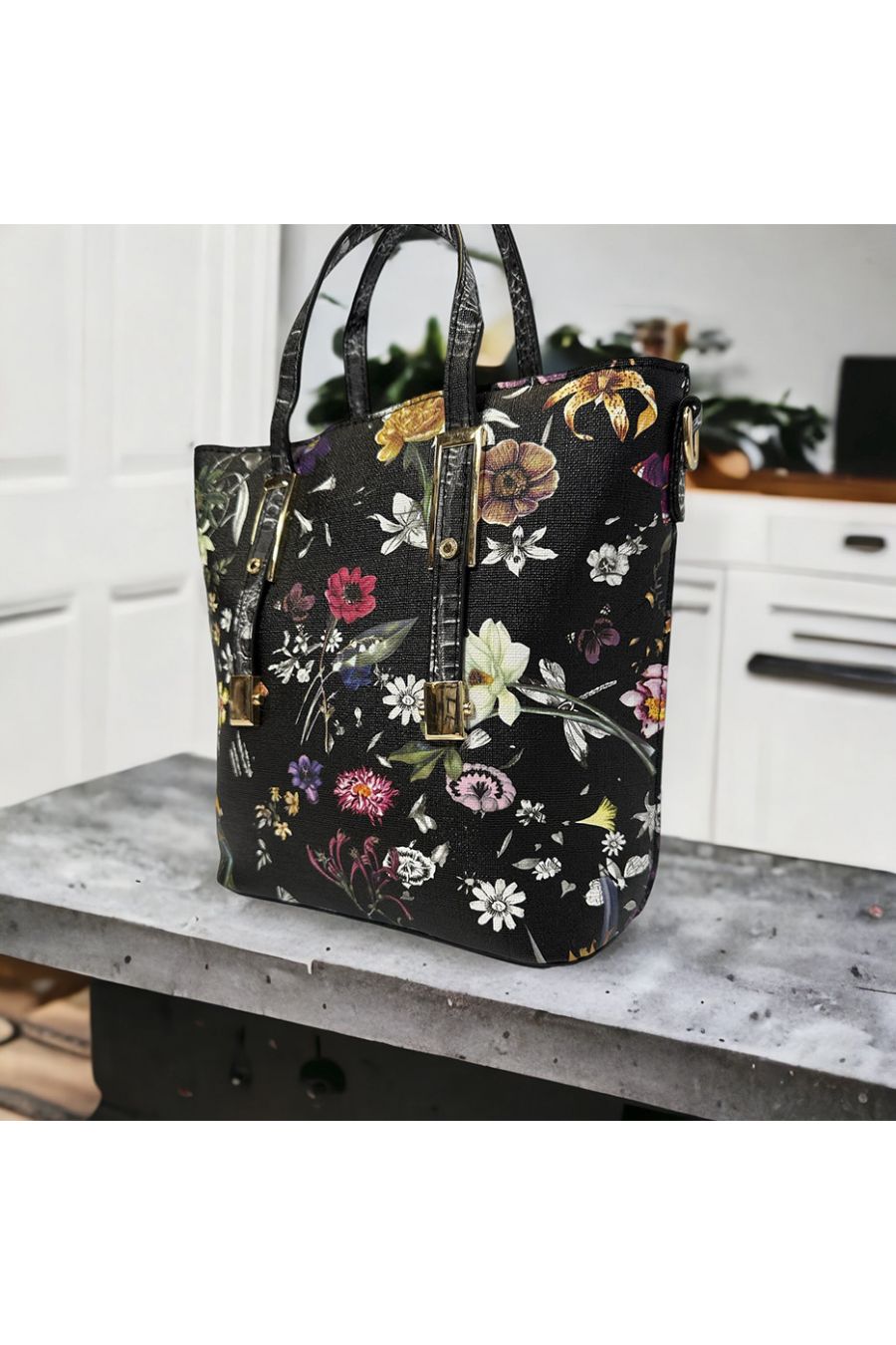 Sac à main inspi fleuris noir - 4