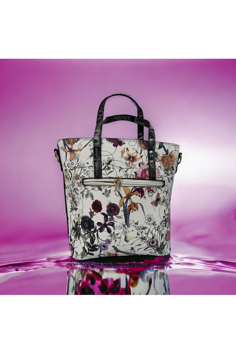 Sac à main inspi fleuris blanc et rouge - 1