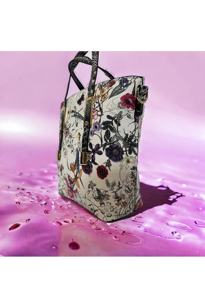 Sac à main inspi fleuris blanc et rouge - 2