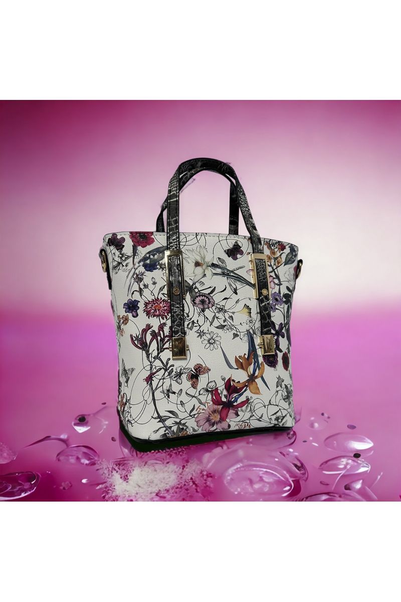 Witte en rode bloemen geïnspireerde handtas - 4