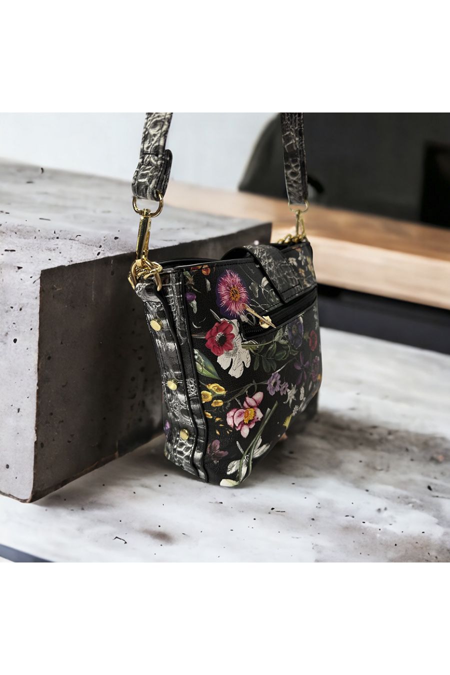 Zwarte bloemen geïnspireerde handtas - 1
