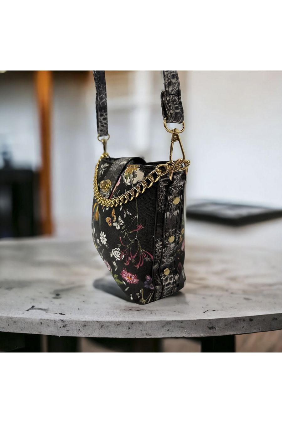 Sac à main inspi fleuris noir - 2