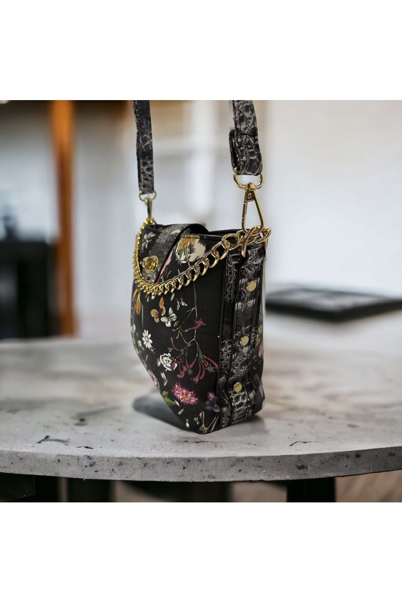 Black floral inspired handbag - 2