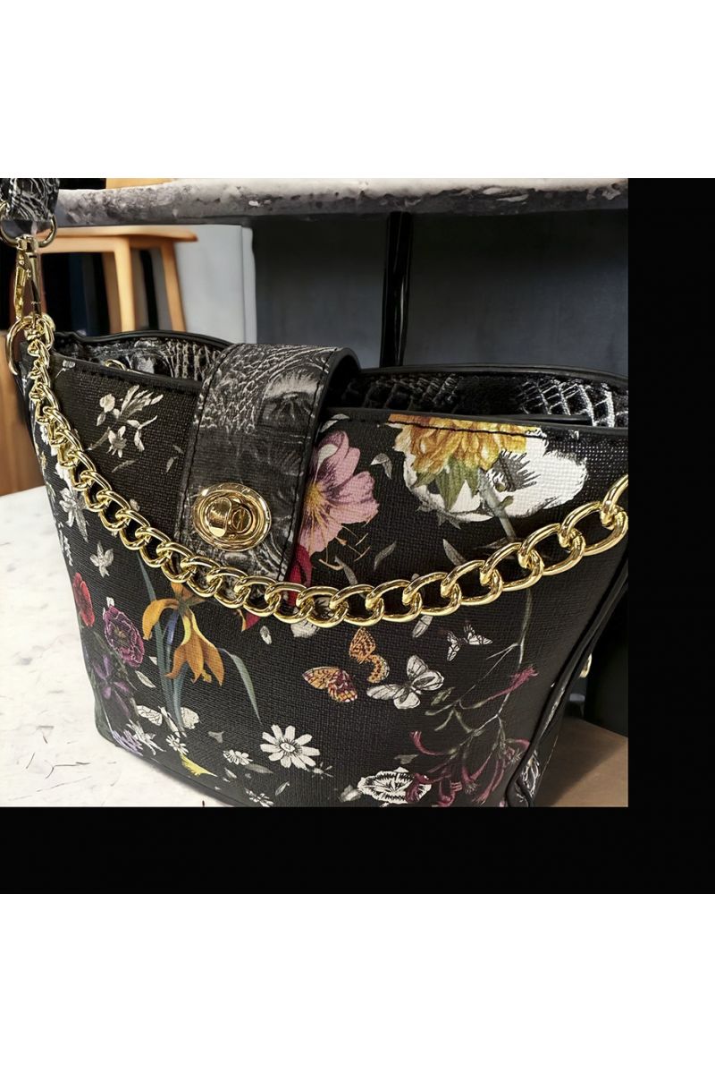 Sac à main inspi fleuris noir - 3