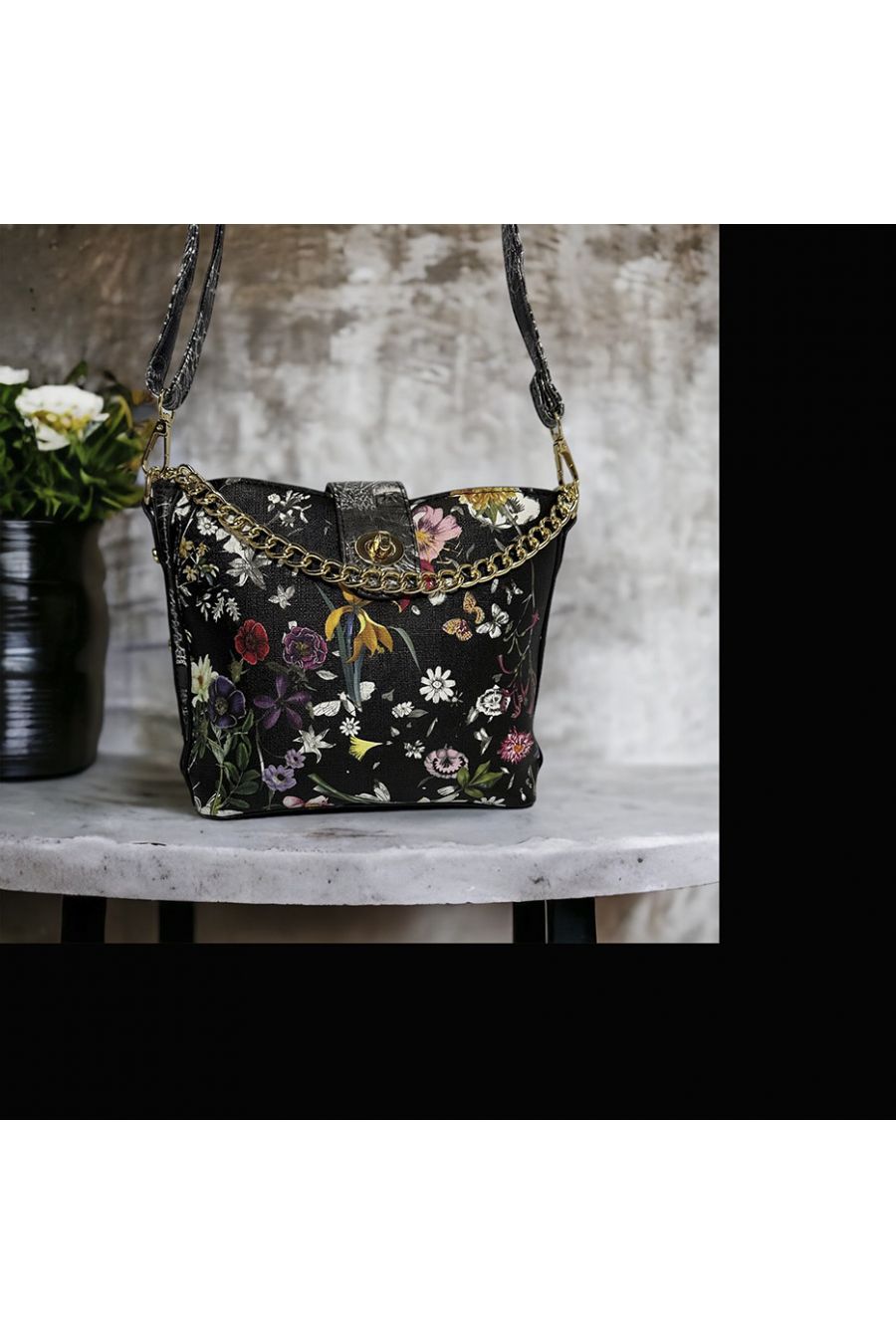 Zwarte bloemen geïnspireerde handtas - 5