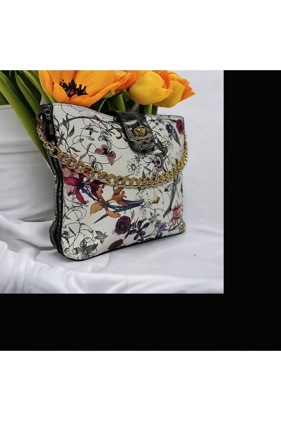 Sac à main inspi fleuris blanc et rouge  - 4