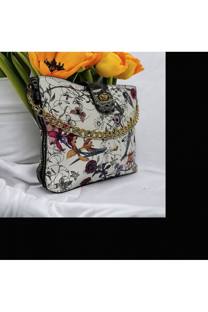 Witte en rode bloemen geïnspireerde handtas - 4