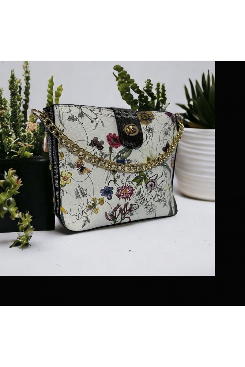 Witte en rode bloemen geïnspireerde handtas - 5