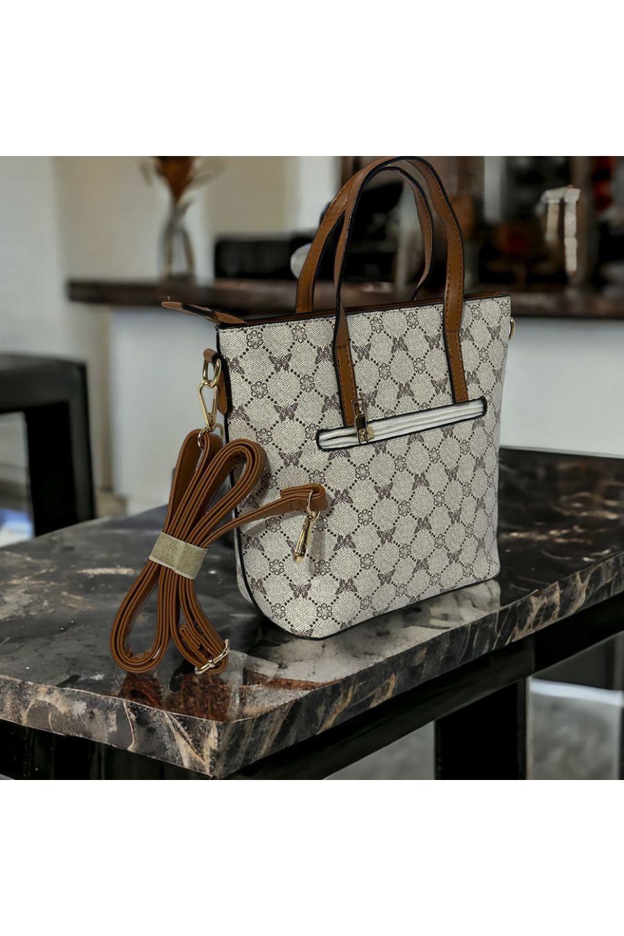 Sac à main inspi à motif blanc - 1