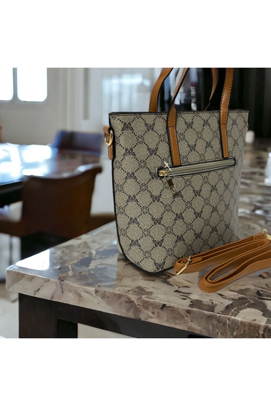 Inspirational handbag with gray pattern - 1