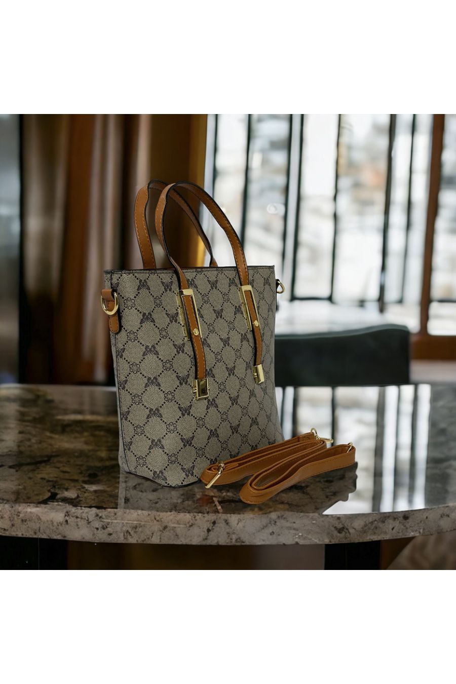 Inspirational handbag with gray pattern - 2