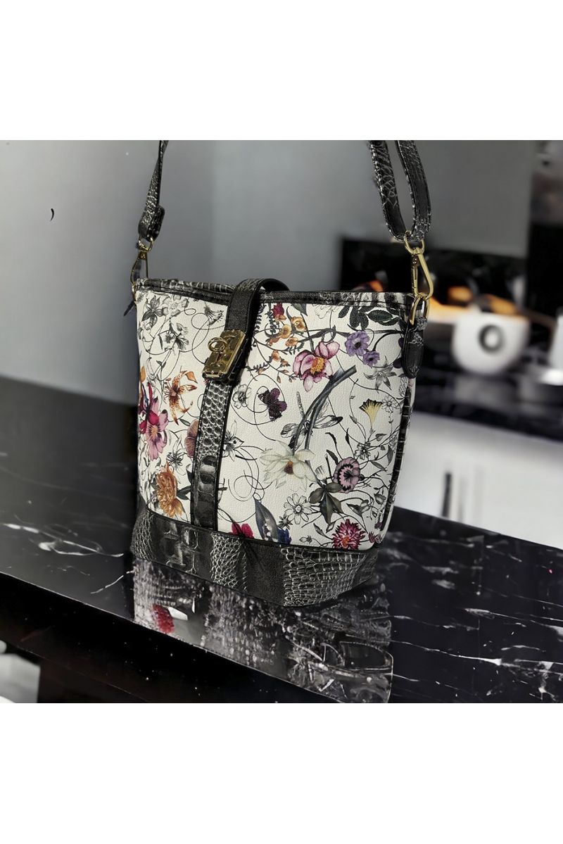 Inspirational handbag with white red floral pattern - 2