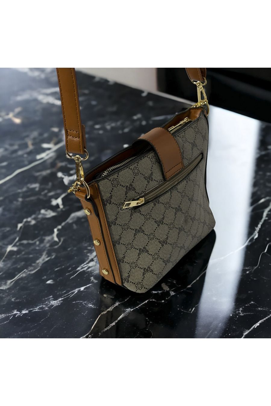 Inspirational handbag with gray pattern - 1