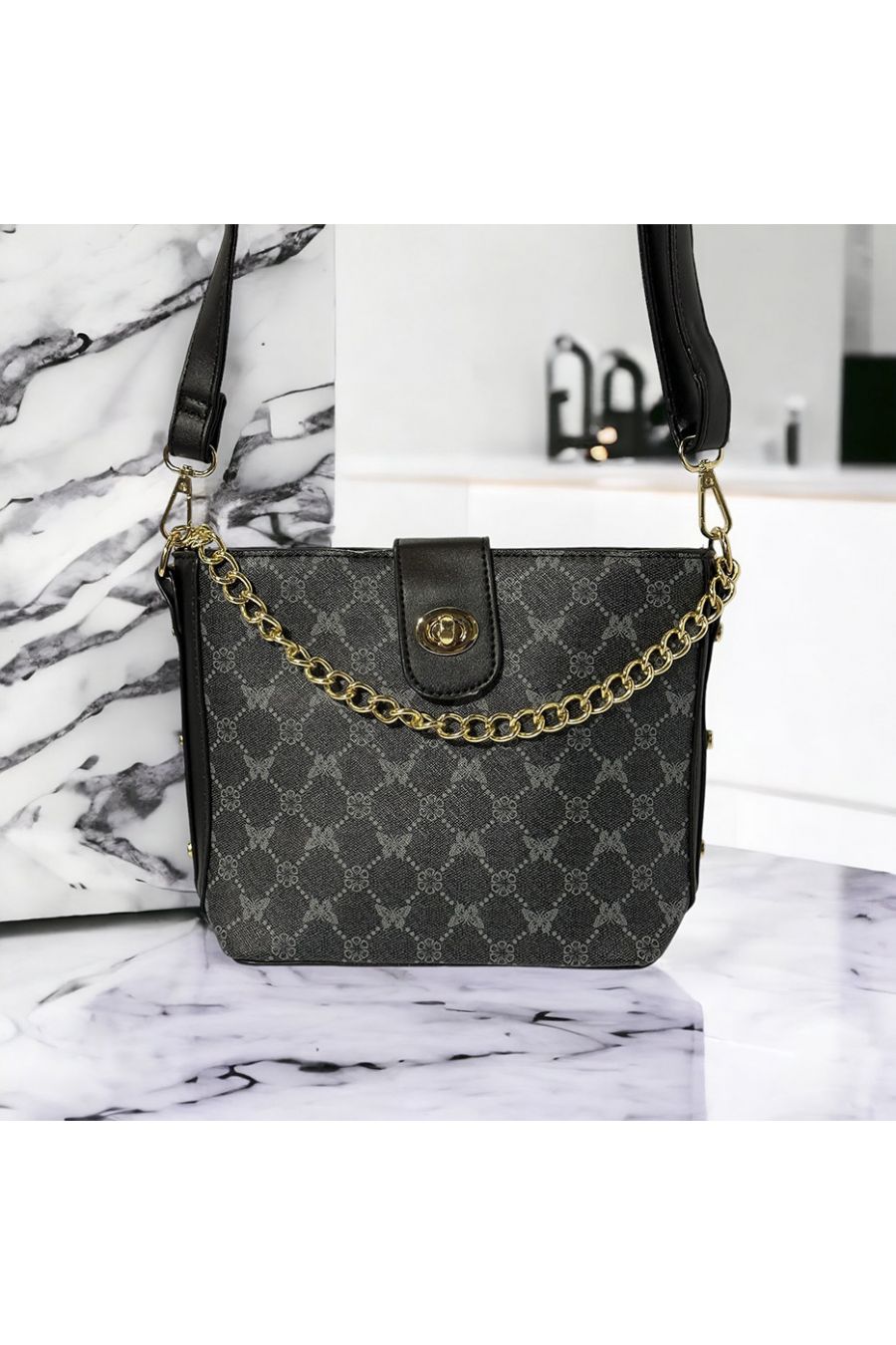 Sac à main inspi à motif noir - 4