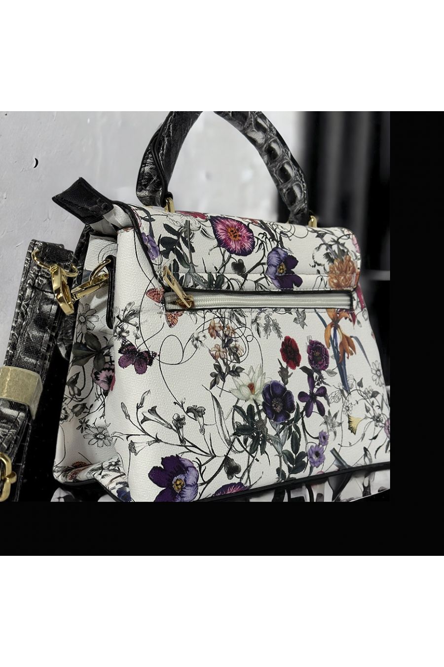 Sac à main inspi à motif fleuris blanc rouge - 1