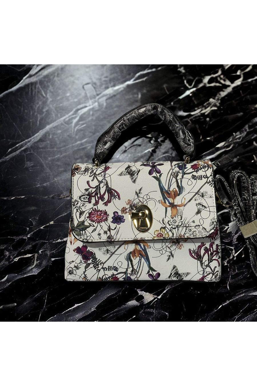 Inspi handbag with red white floral pattern - 2