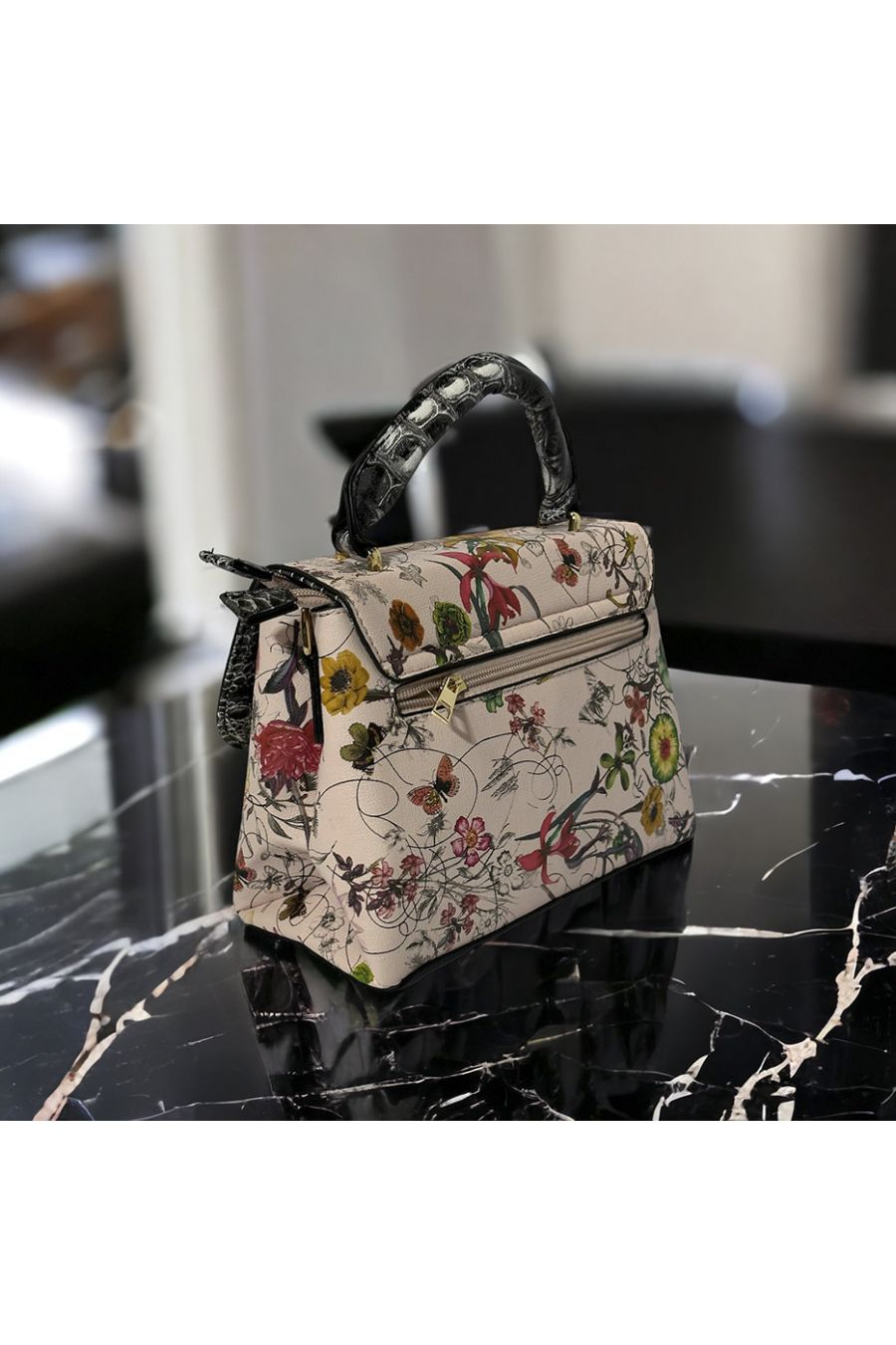 Sac à main inspi à motif fleuris rose - 1