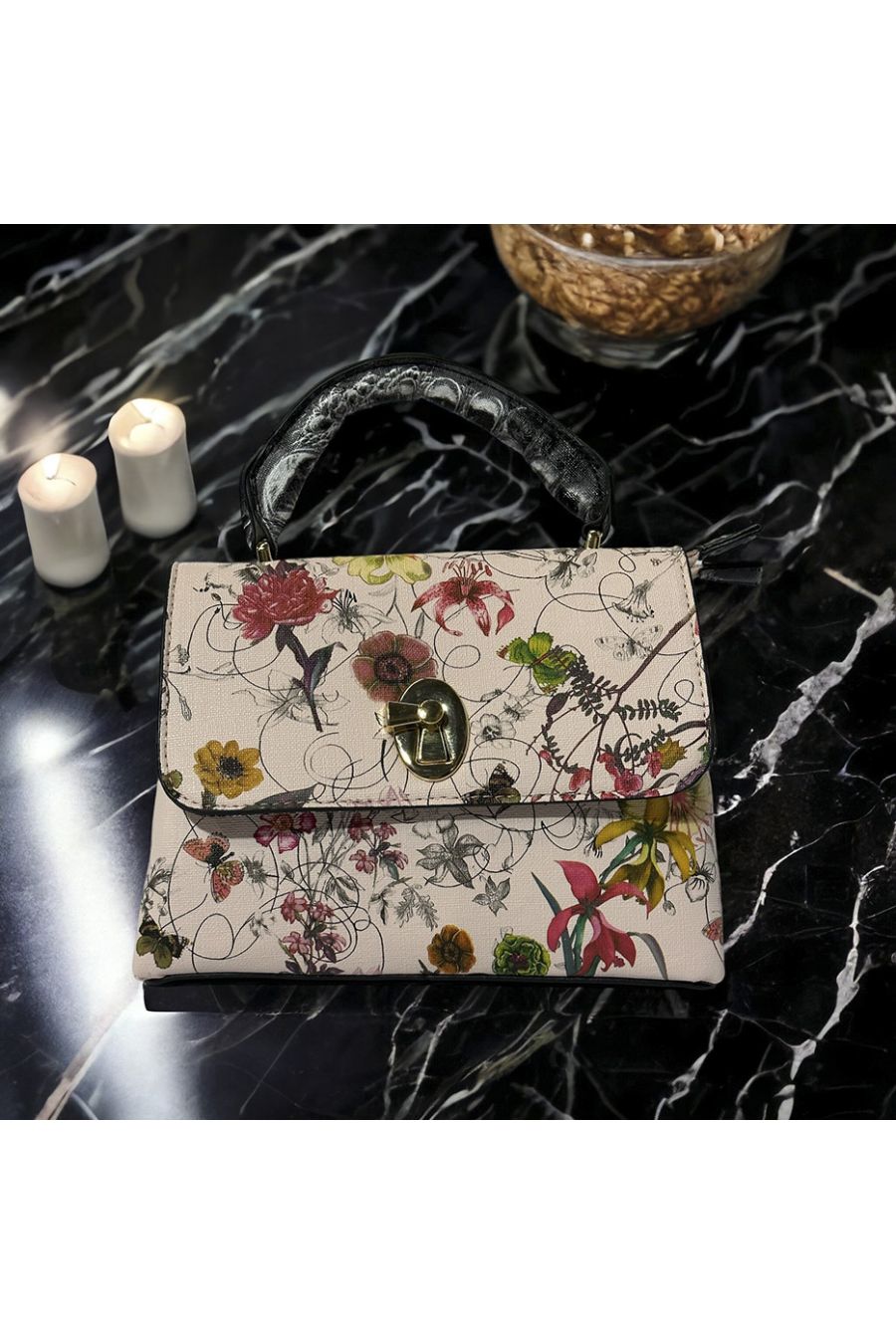 Inspirational handbag with pink floral pattern - 3