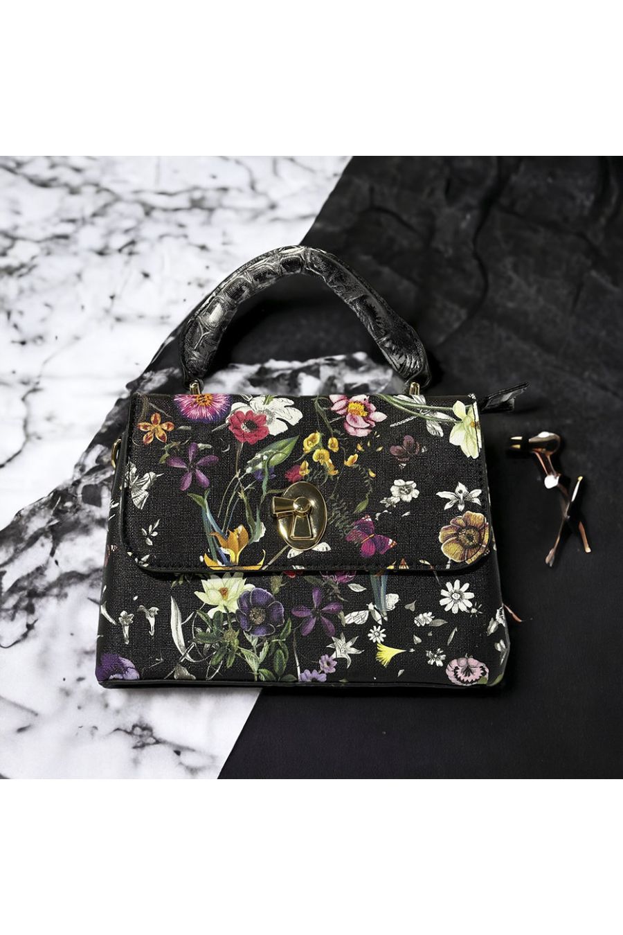 Inspi handbag with black floral pattern - 3