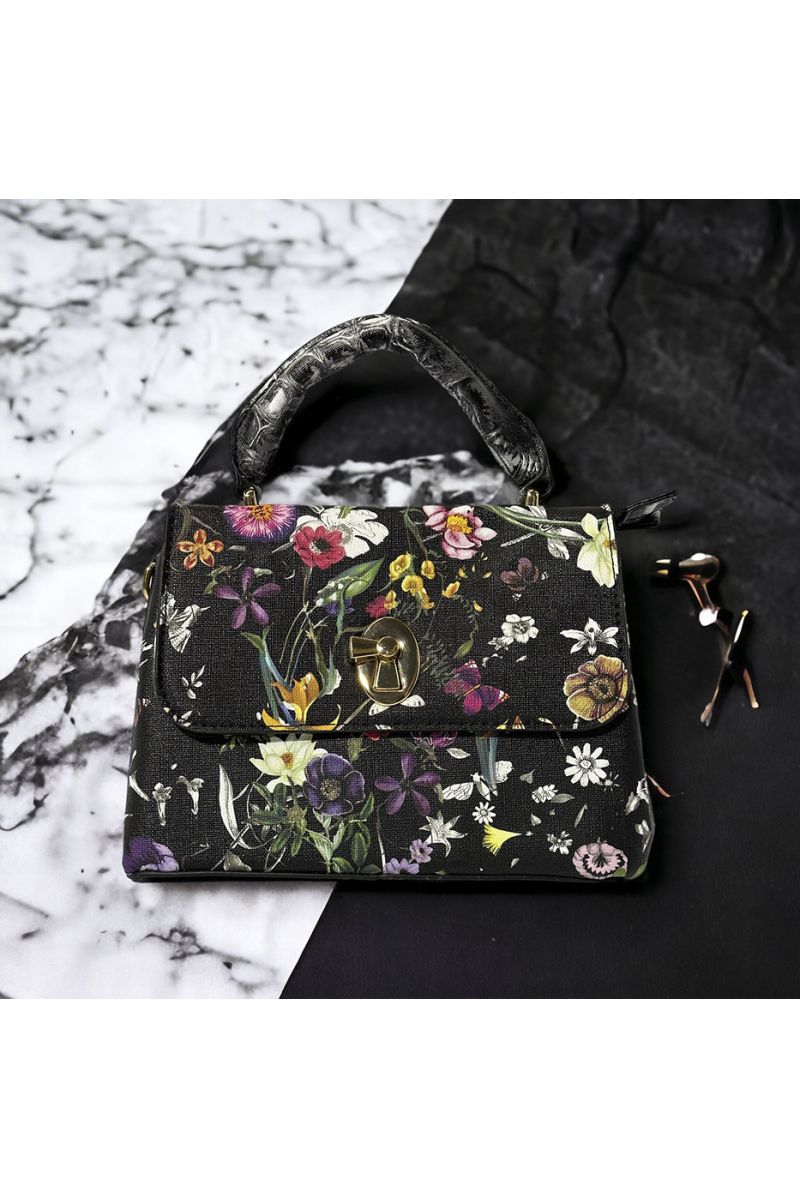 Sac à main inspi à motif fleuris noir - 3