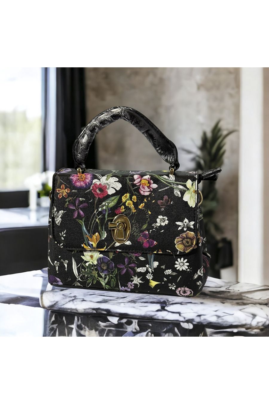 Inspi handtas met zwart bloemenpatroon - 4