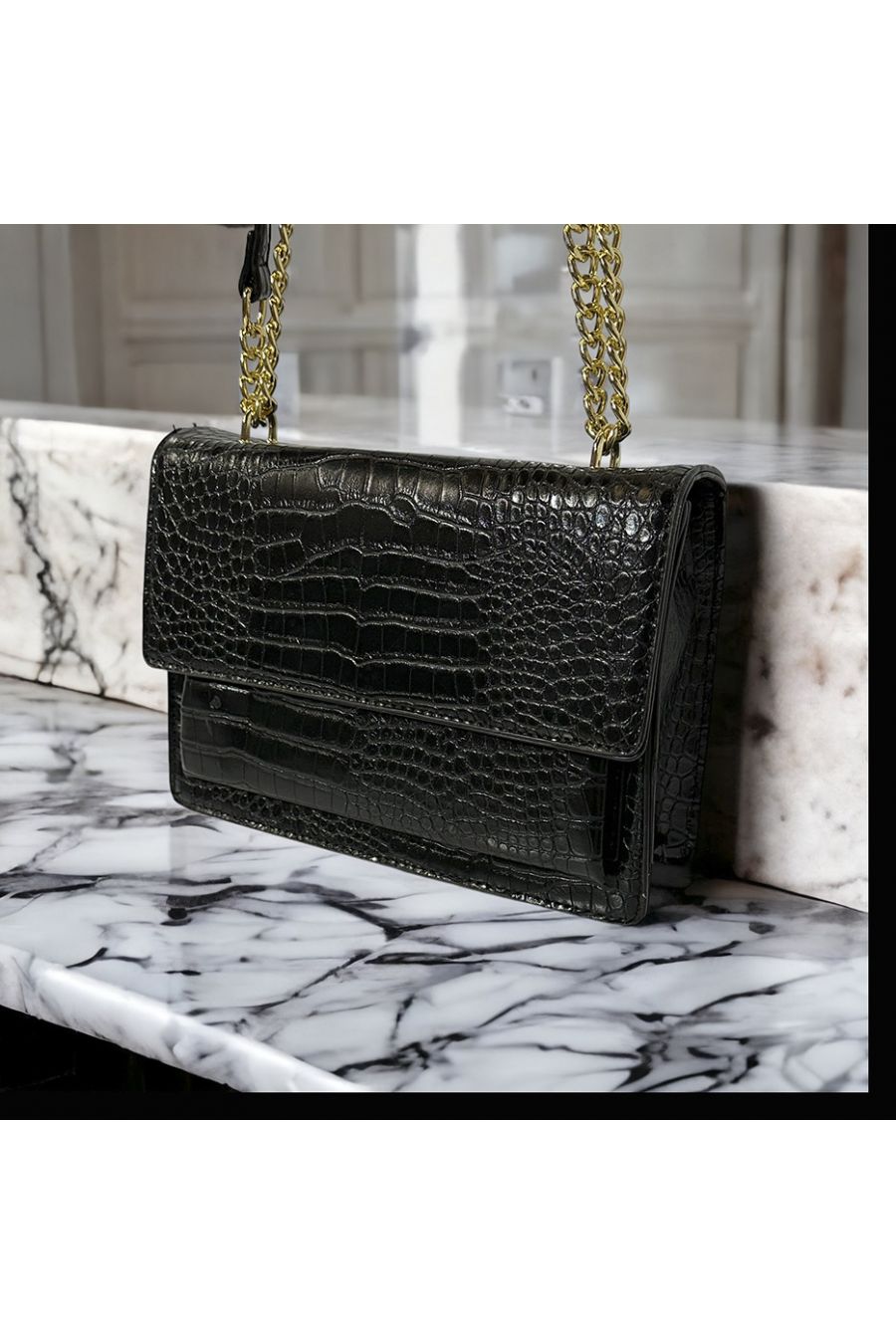Black crocodile pattern inspired handbag - 2