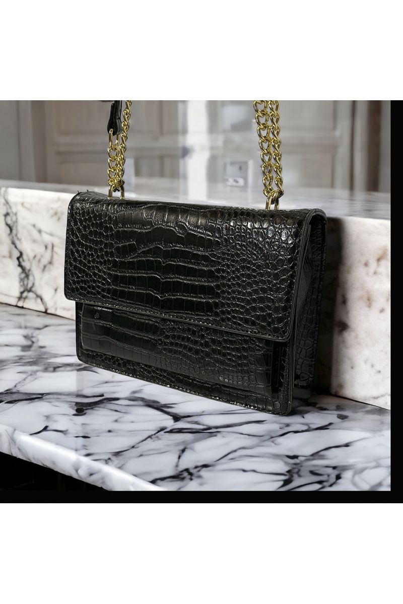 Sac à main inspi motif croco noir - 2