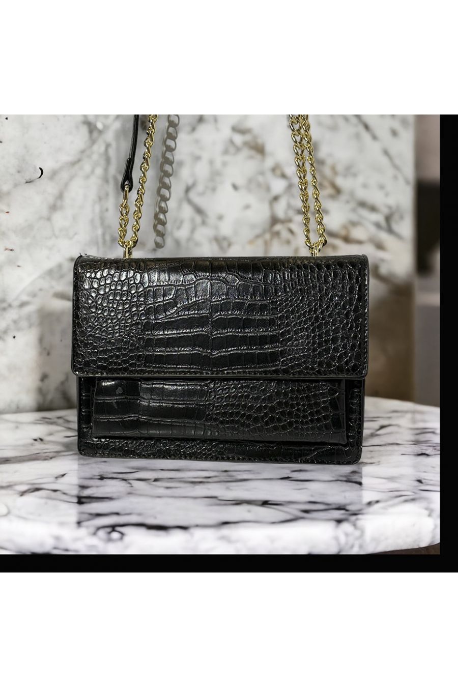 Sac à main inspi motif croco noir - 3