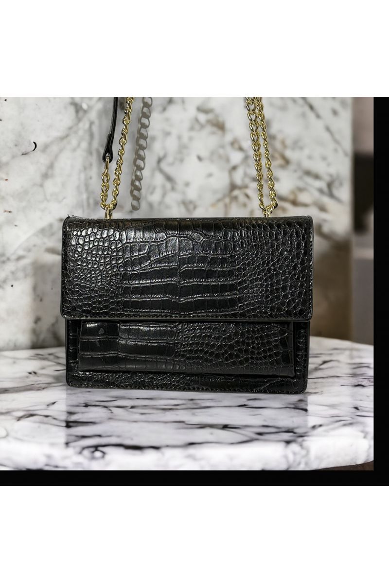 Black crocodile pattern inspired handbag - 3
