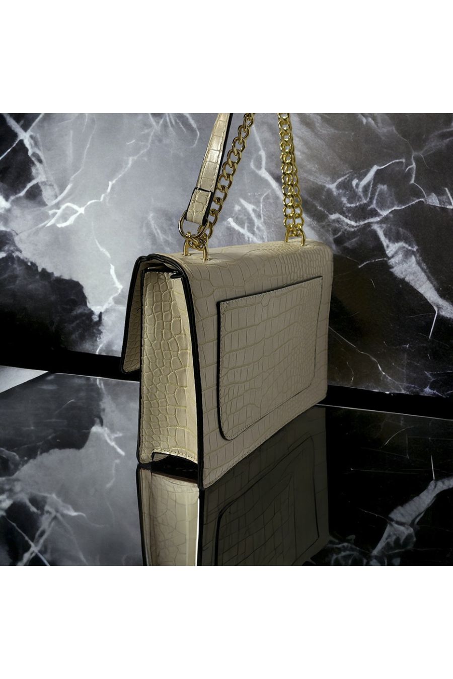Beige crocodile pattern inspired handbag - 1