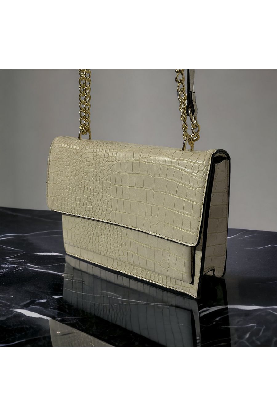 Beige crocodile pattern inspired handbag - 2
