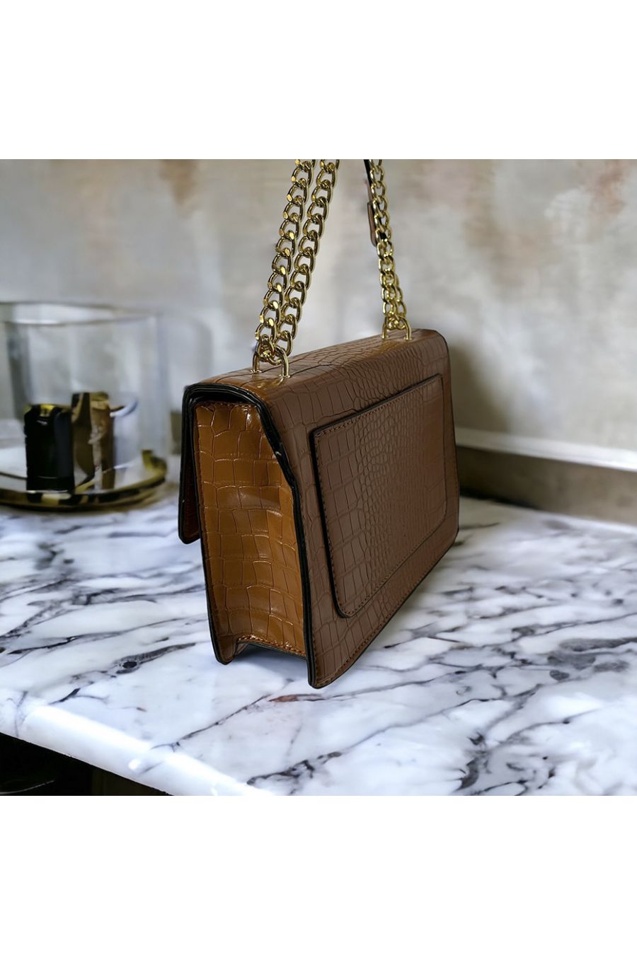 Brown crocodile pattern inspired handbag - 1