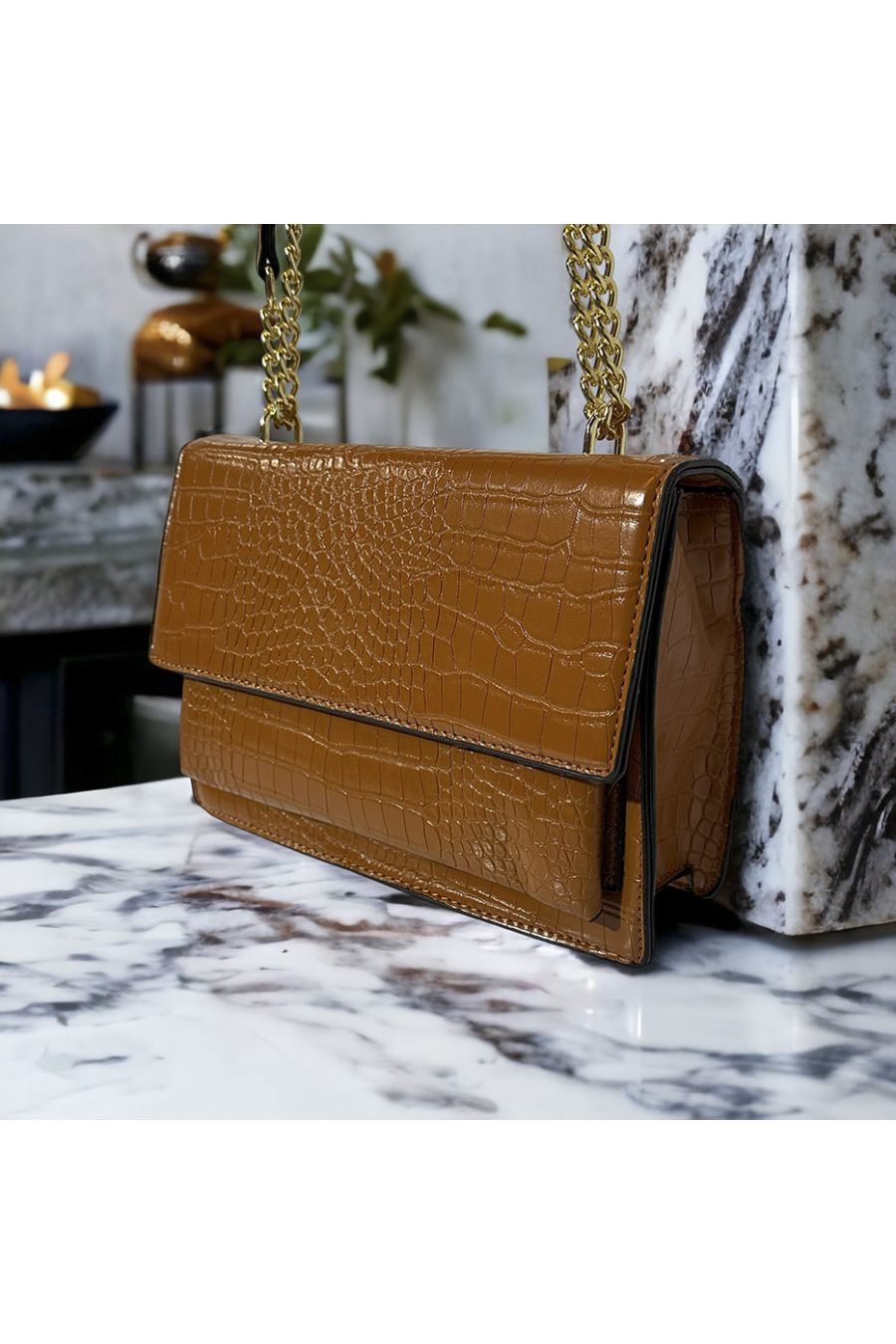 Brown crocodile pattern inspired handbag - 2