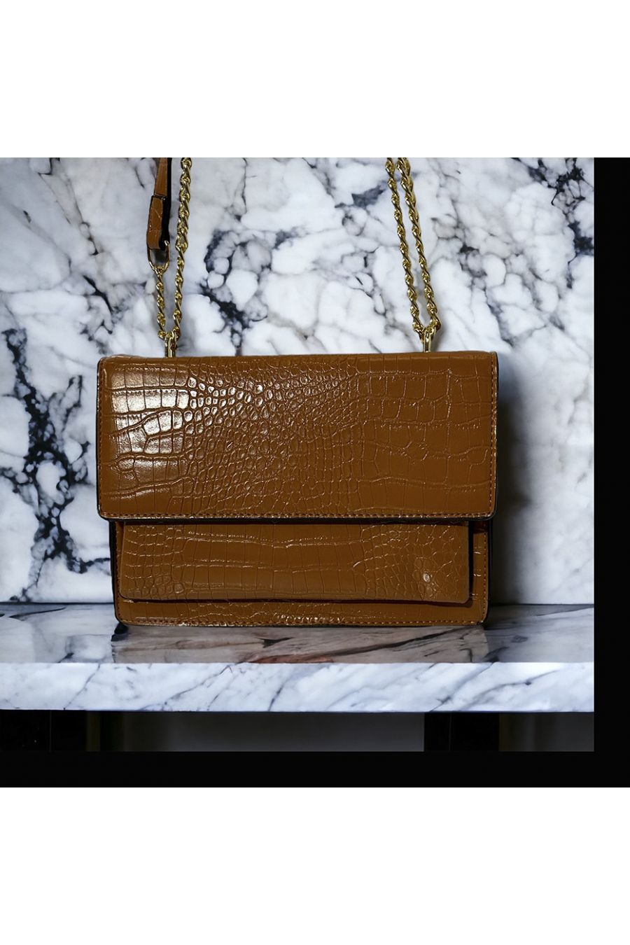 Sac à main inspi motif croco marron - 3