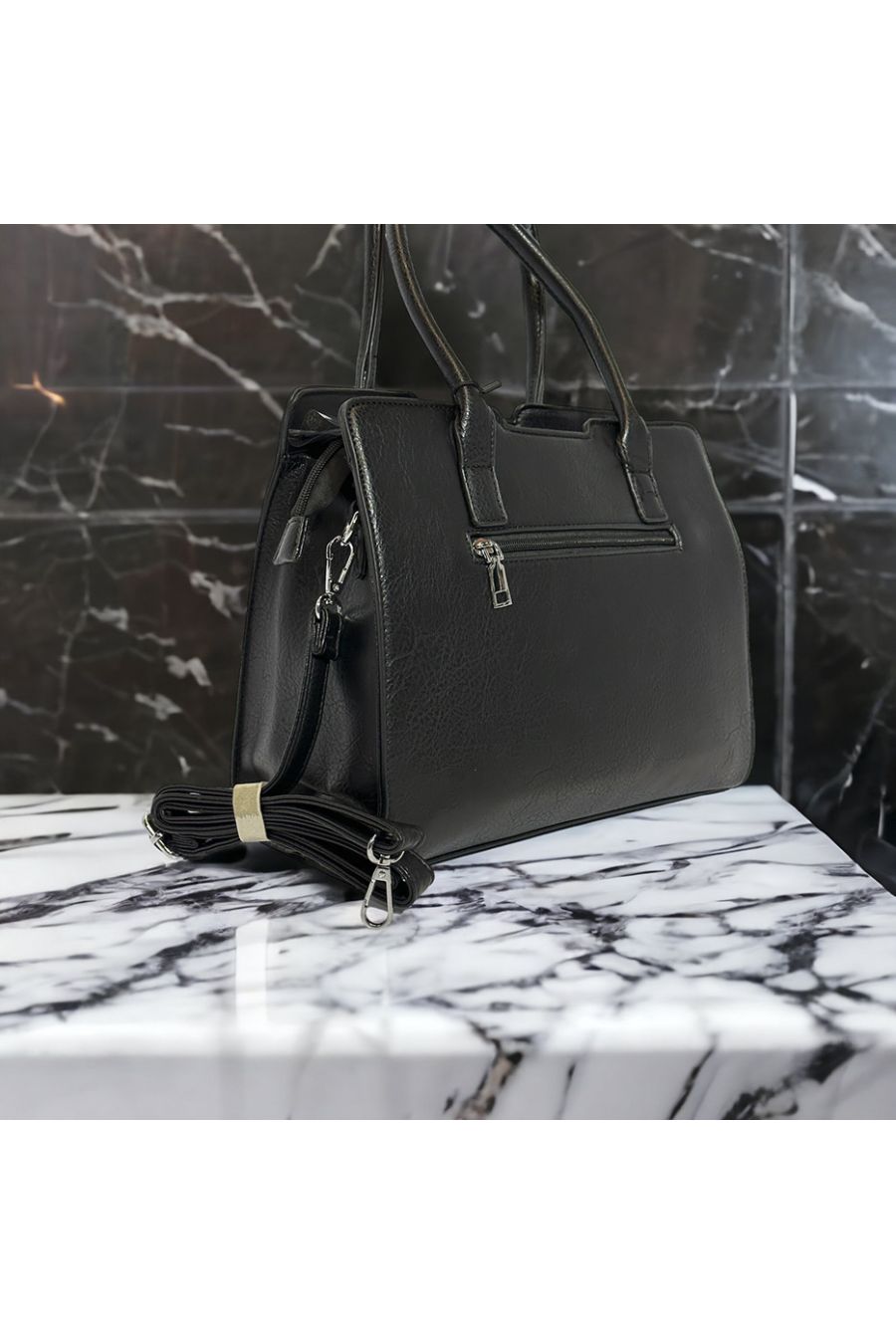 Sac à main inspi noir avec motif fleuris  - 2