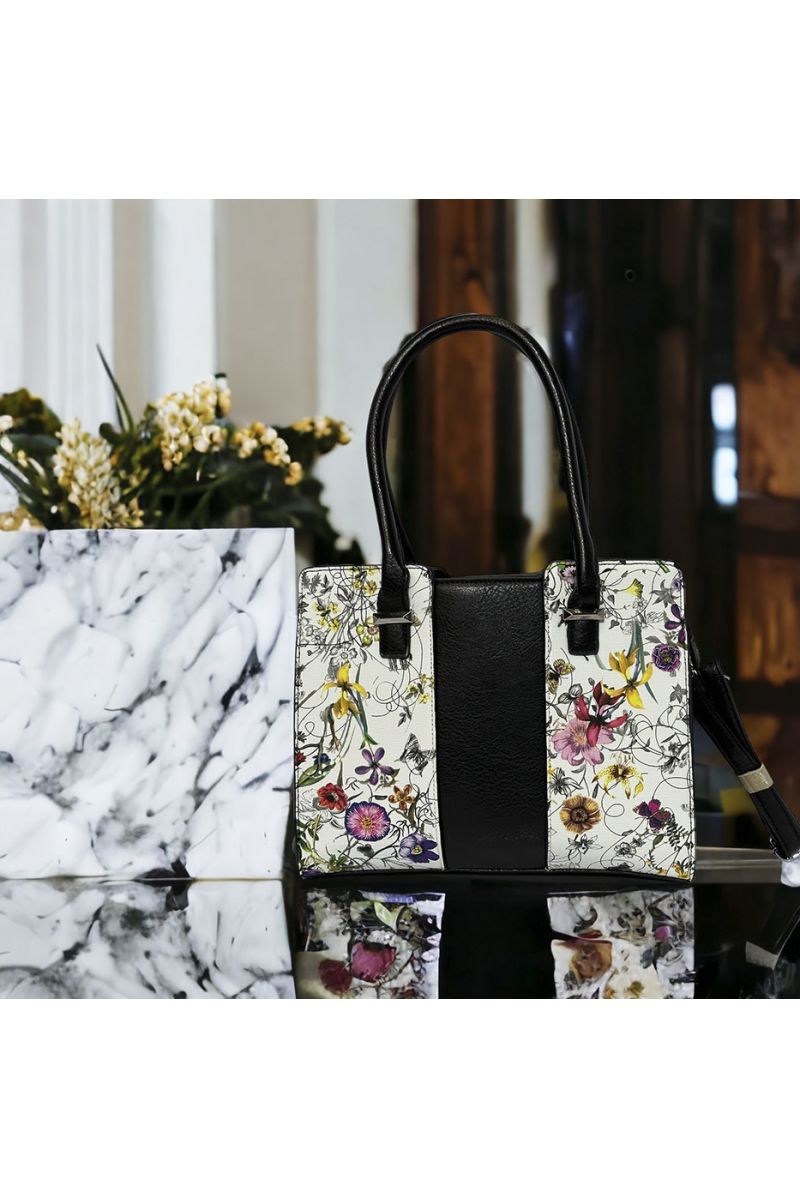 Sac à main inspi noir avec motif fleuris  - 4