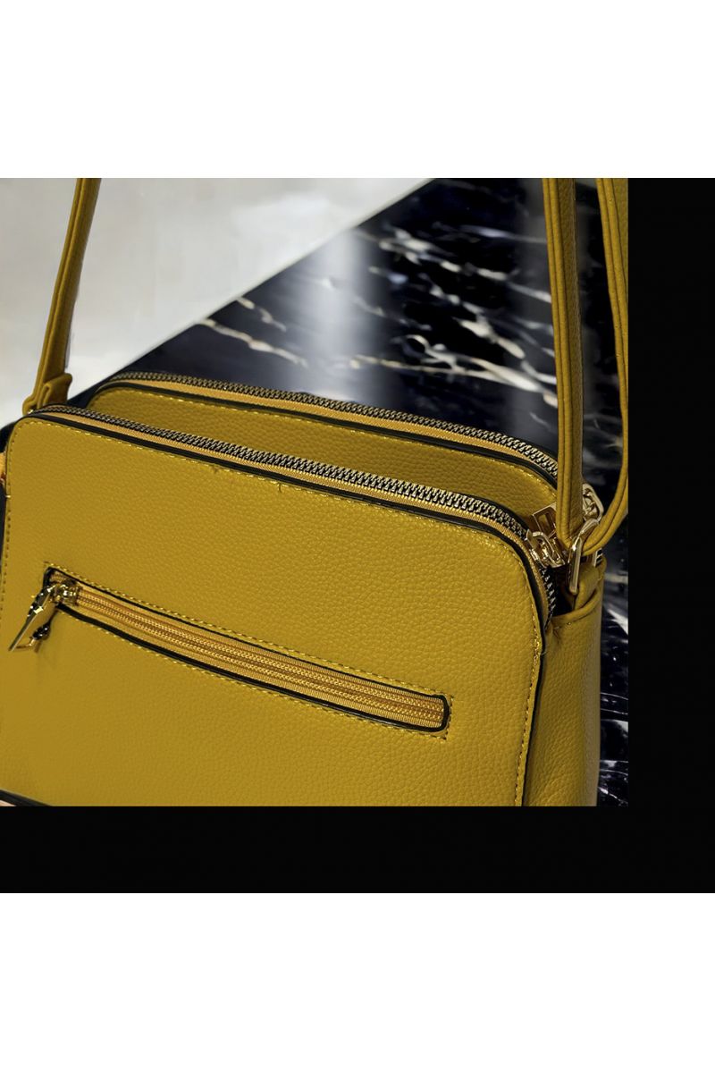 Mustard inspired handbag with 3 closures - 1