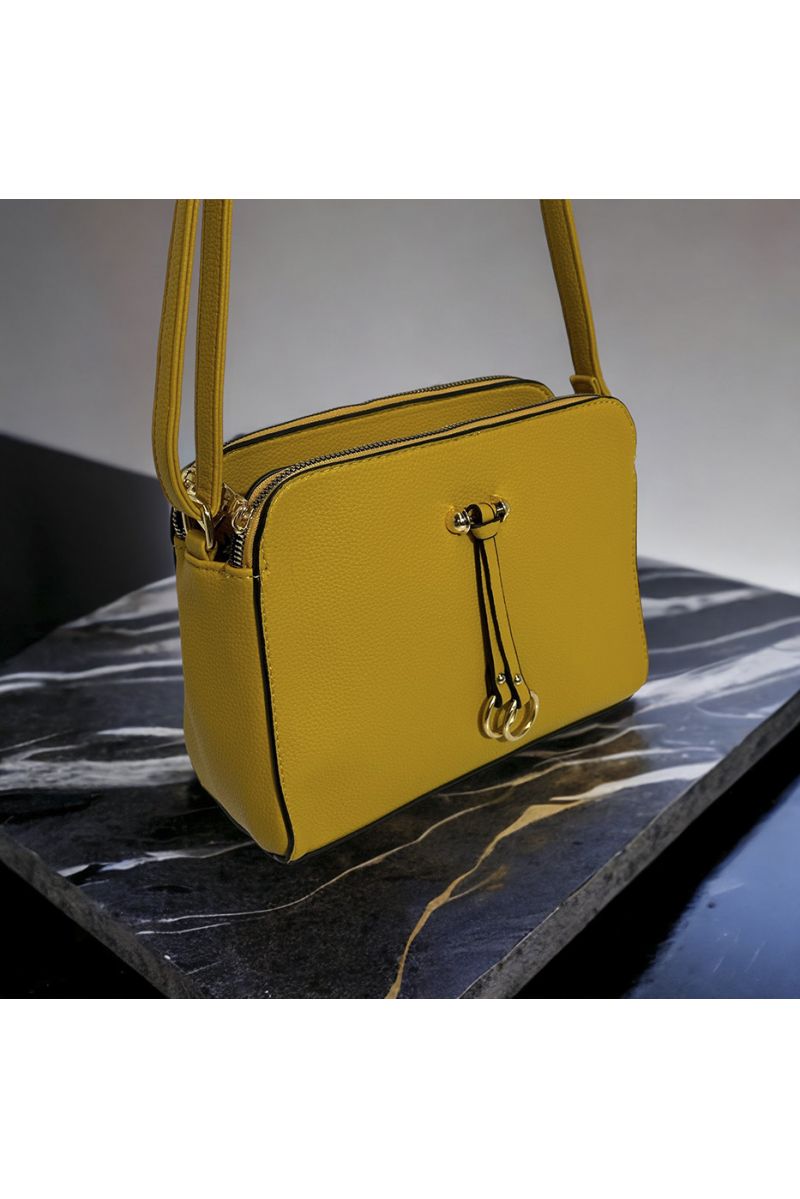 Mustard inspired handbag with 3 closures - 2