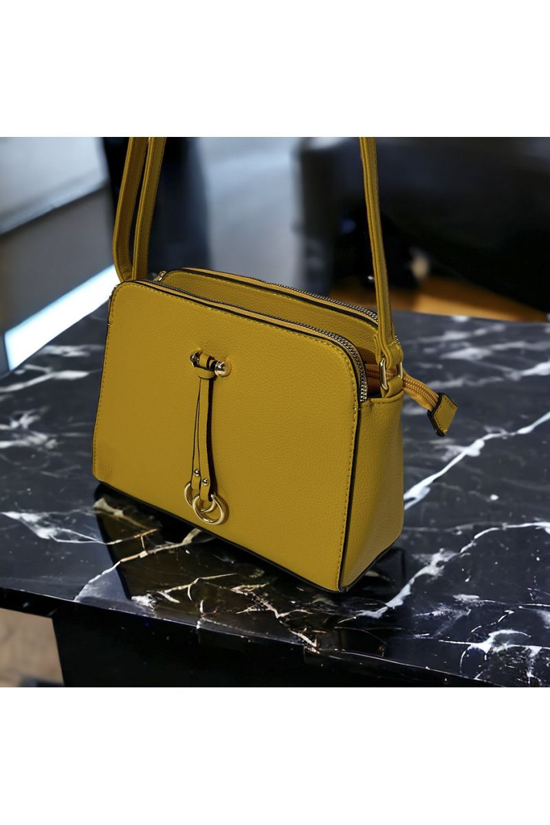 Mustard inspired handbag with 3 closures - 3
