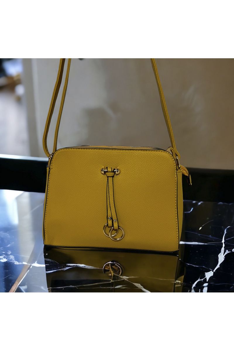 Mustard inspired handbag with 3 closures - 4