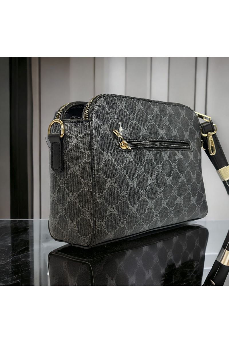 Inspi black patterned handbag with 3 closures - 1