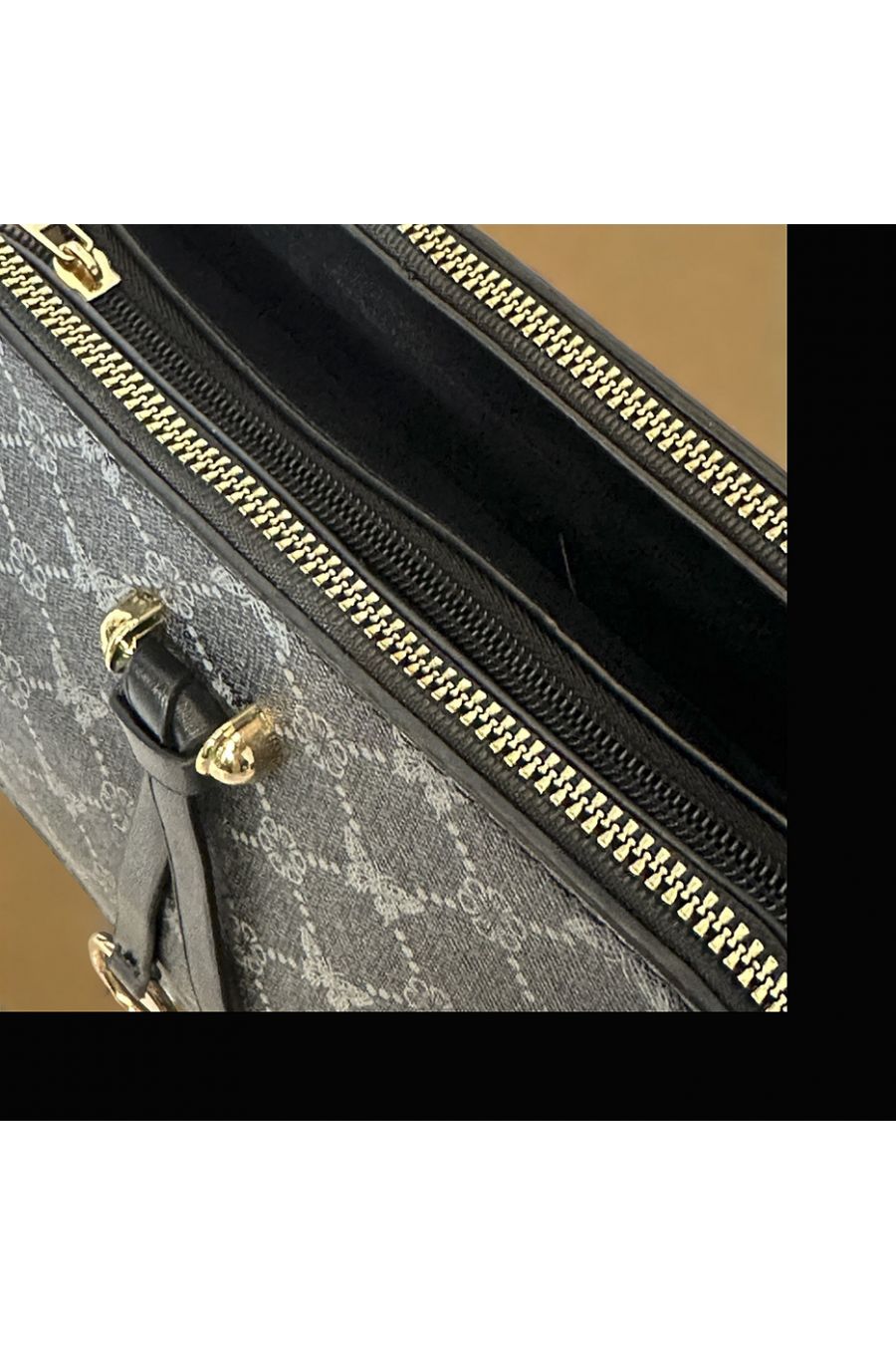 Inspi black patterned handbag with 3 closures - 2