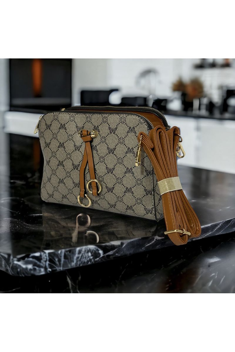 Inspi gray patterned handbag with 3 closures - 3