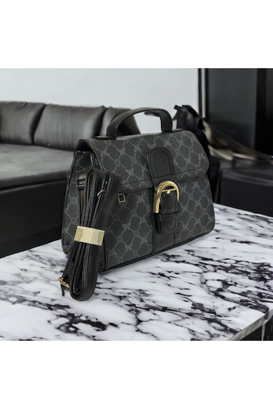 Sac à main inspi noir à motif  - 1