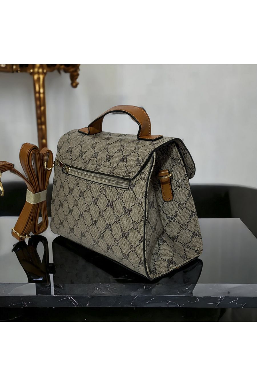 Inspi grijze handtas met patroon - 1