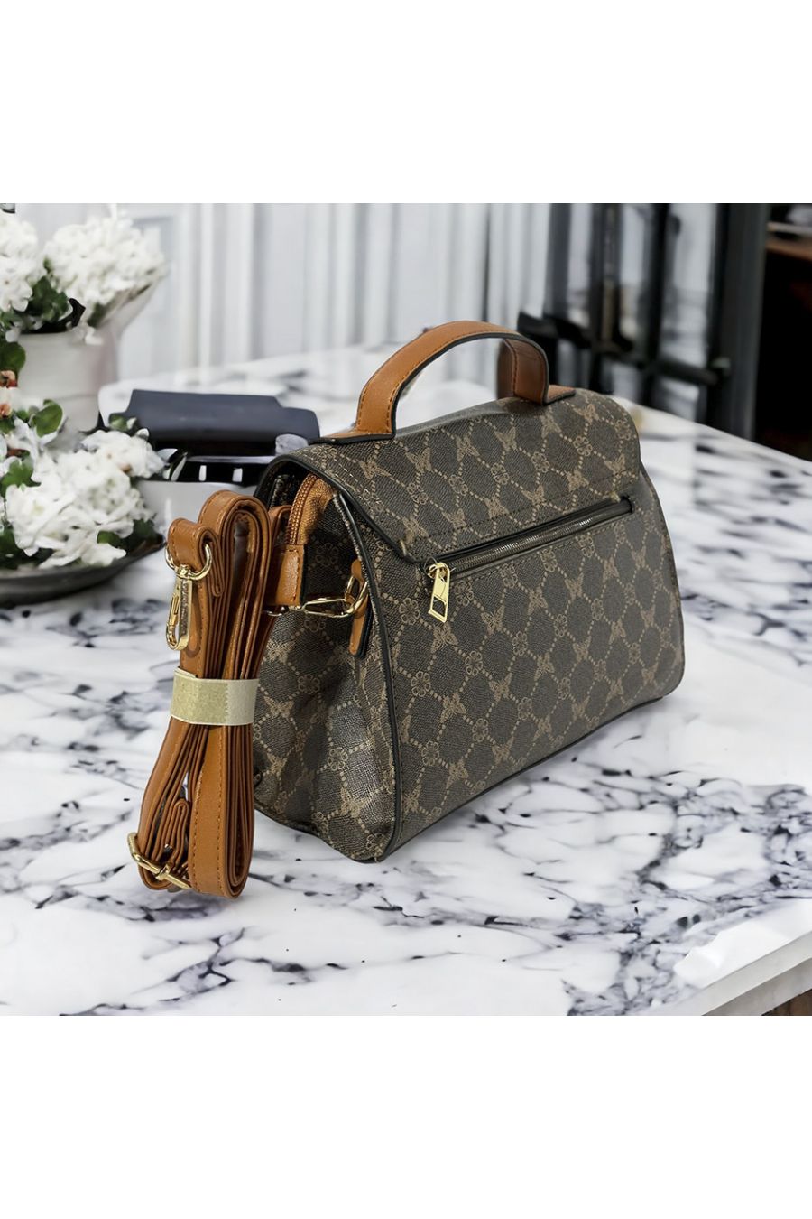 Brown patterned inspired handbag - 1