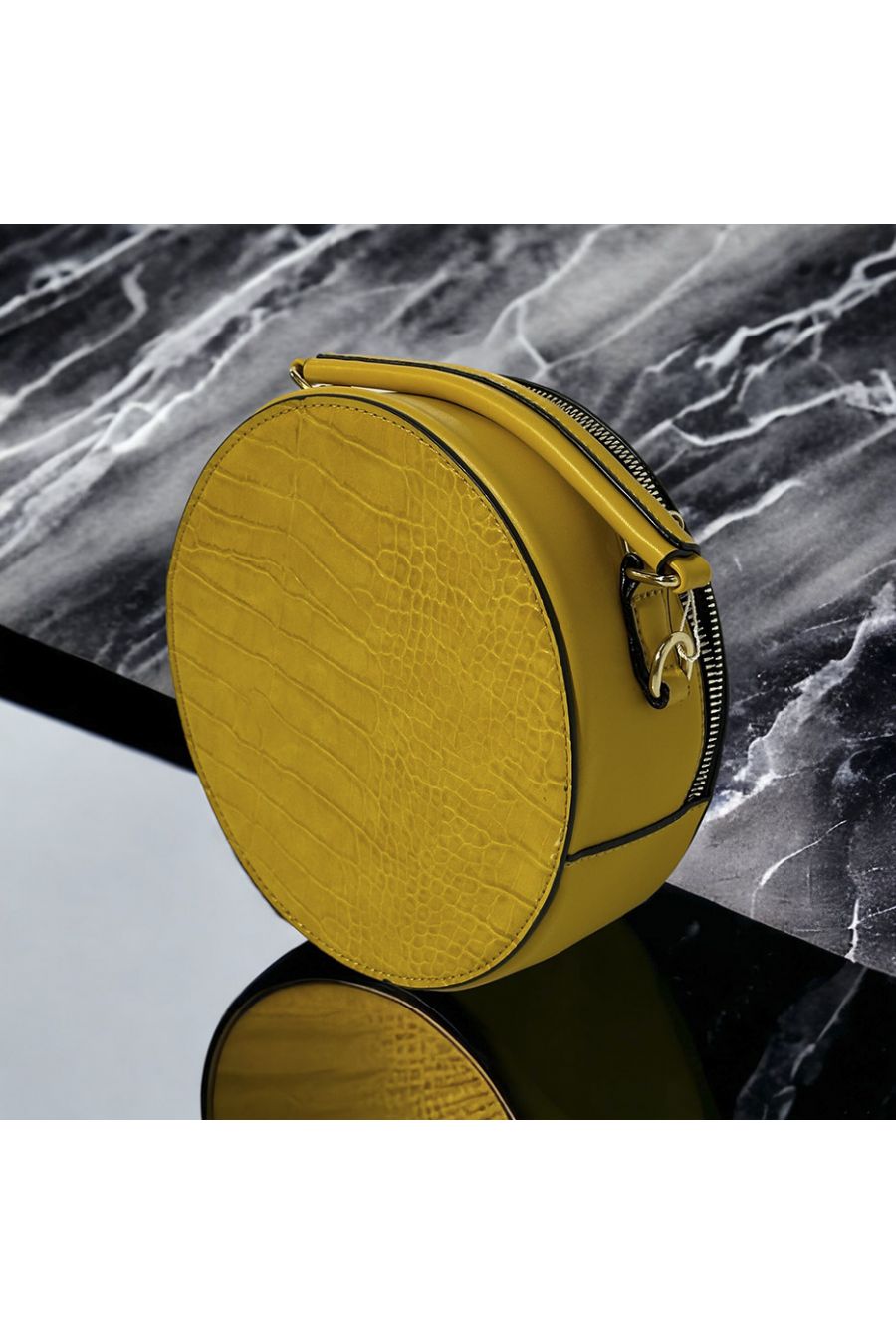 Mustard Croco Round Inspired Handbag - 1