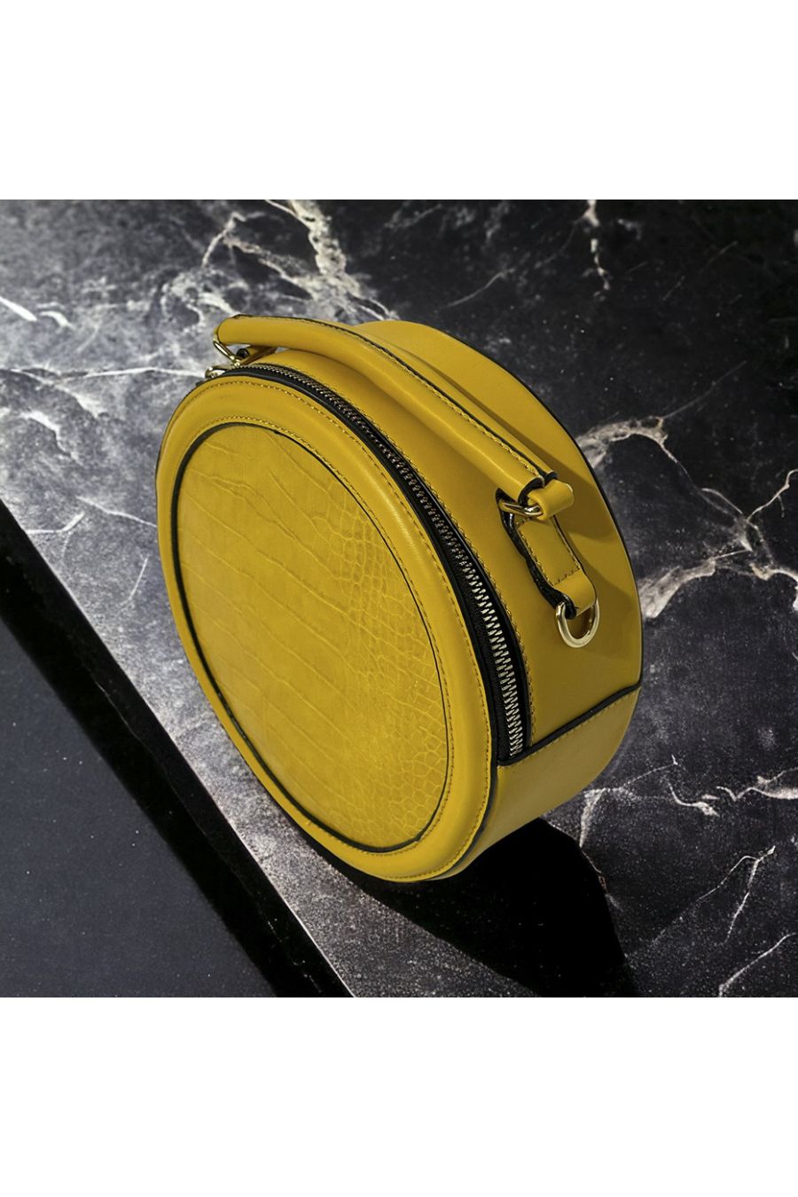 Mustard Croco Round Inspired Handbag - 2